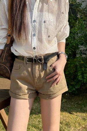 Lightweight Casual Rolled Hem Denim Shorts for Women - Summer Mid-Rise Straight Leg American Style