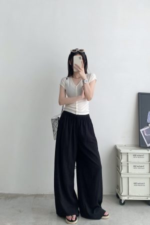 Lightweight Casual Wide-Leg Pants for Women, Loose Breathable Sun-Protective Floor-Length Trousers for Summer Fashion