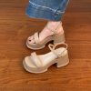 Lightweight Chunky-Heeled One-Strap Open-Toe Sandals for Women - Summer Waterproof Platform High Heels in First-Layer Cowhide