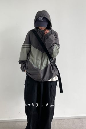 Lightweight Color-Blocked Hooded Sun Protection Jacket for Men and Women - Japanese Retro Outdoor Work Coat, Breathable Summer Style