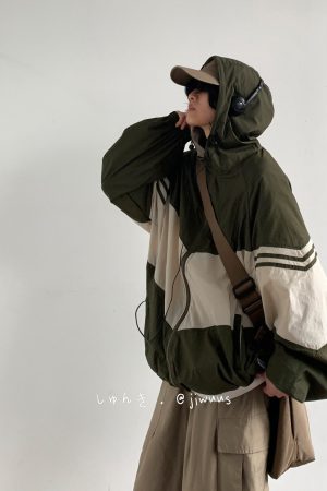 Lightweight Color-Blocked Hooded Sun Protection Jacket for Men and Women - Japanese Retro Outdoor Work Coat, Breathable Summer Style