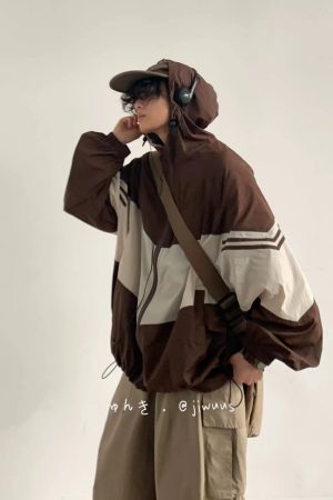 Lightweight Color-Blocked Hooded Sun Protection Jacket for Men and Women - Japanese Retro Outdoor Work Coat, Breathable Summer Style