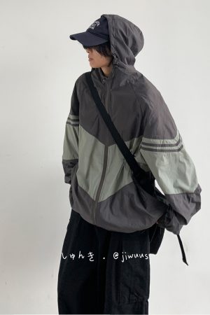 Lightweight Color-Blocked Hooded Sun Protection Jacket for Men and Women - Japanese Retro Outdoor Work Coat, Breathable Summer Style