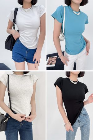 Lightweight Fitted Short Sleeve Round Neck T-Shirt for Women - Spring/Summer Basic Top, Perfect for Casual Outfits