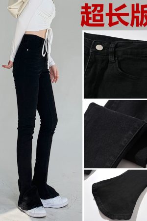 Lightweight Fleece Mid-Rise Slim Fit Flared Jeans for Women - Perfect for Spring and Autumn, Casual Chic Style