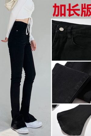 Lightweight Fleece Mid-Rise Slim Fit Flared Jeans for Women - Perfect for Spring and Autumn, Casual Chic Style