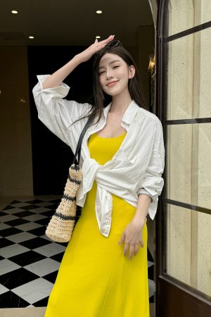Lightweight High-Quality Knitted Slim Fit Square Collar Ice Feel Vacation Tank Dress for Spring and Summer