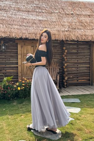 Lightweight High-Waisted A-Line Chiffon Skirt, Floor-Length, Slimming Design, Perfect for Spring and Summer Fashion