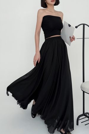 Lightweight High-Waisted A-Line Chiffon Skirt, Floor-Length, Slimming Design, Perfect for Spring and Summer Fashion