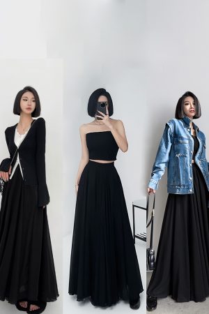 Lightweight High-Waisted A-Line Chiffon Skirt, Floor-Length, Slimming Design, Perfect for Spring and Summer Fashion