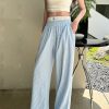 Lightweight High-Waisted Casual Wide-Leg Pants - Summer Striped Blue and White Loose Straight-Leg Trousers for Effortless Style