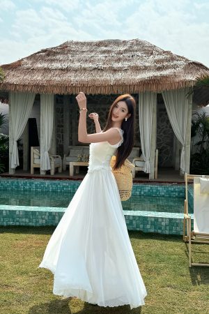 Lightweight High-Waisted Floor-Length Chiffon Skirt with 3-Layered Hem - Summer Beach Skirt with Elastic Waist