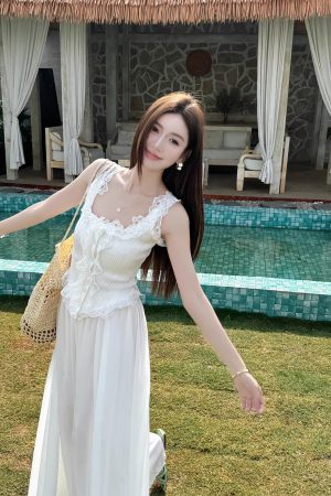 Lightweight High-Waisted Floor-Length Chiffon Skirt with 3-Layered Hem - Summer Beach Skirt with Elastic Waist