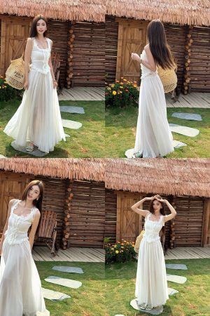 Lightweight High-Waisted Floor-Length Chiffon Skirt with 3-Layered Hem - Summer Beach Skirt with Elastic Waist