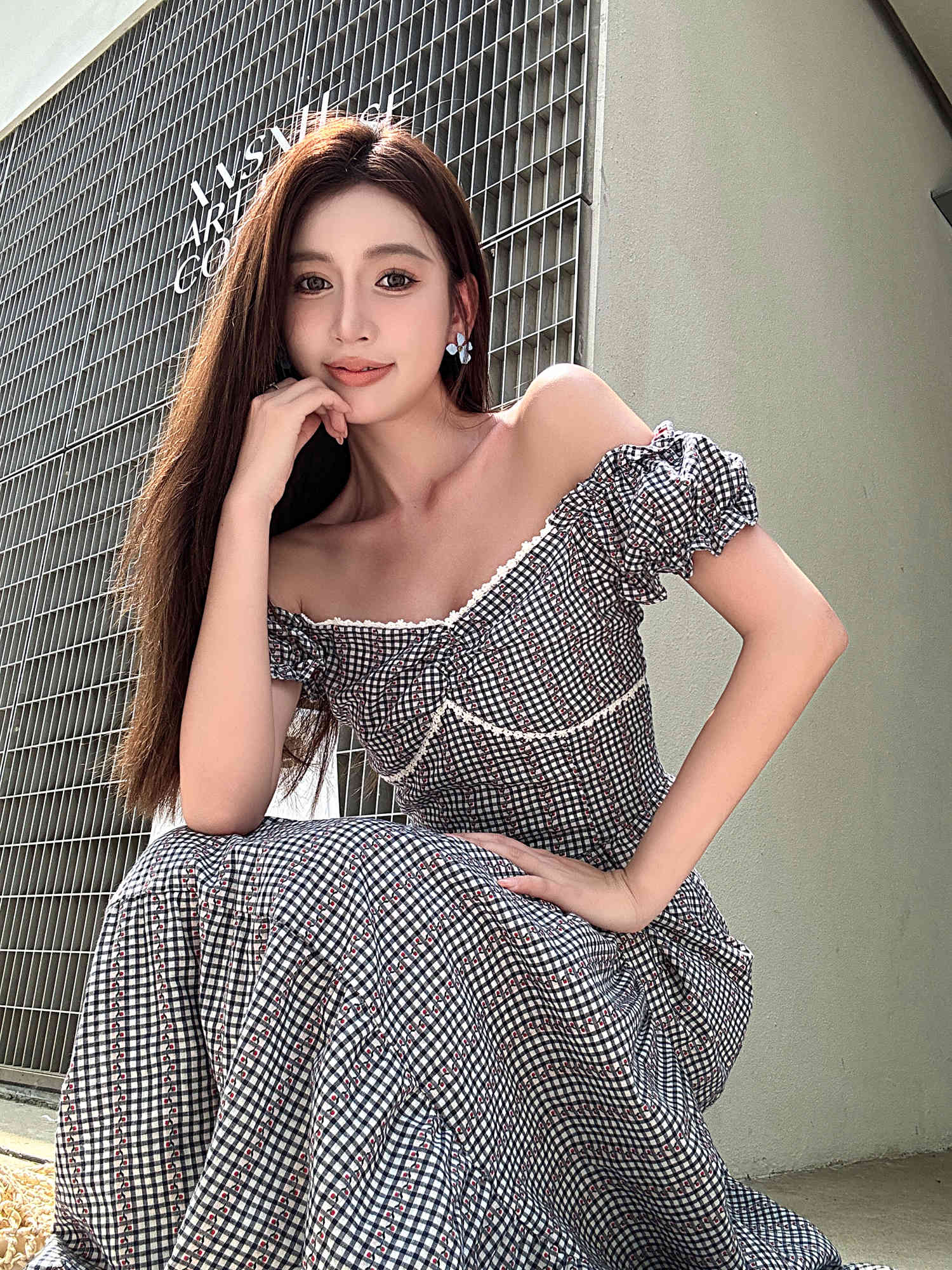 Lightweight High-Waisted Long Skirt Set with Checkered Short-Sleeve Top - Trendy 2-Piece Outfit for Summer Style Lightweight High-Waisted Long Skirt Set with Checkered Short-Sleeve Top - Trendy 2-Piece Outfit for Summer Style