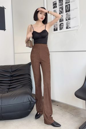 Lightweight High-Waisted Retro Flared Pants for Women - Slim Fit, Stretchy, Floor-Length Design for Spring and Summer Fashion