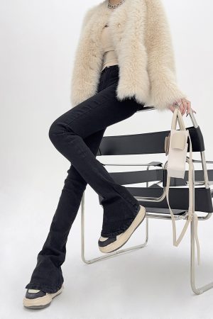 Lightweight High-Waisted Slim-Fit Flared Pants for Spring & Autumn - Extra Long Deep Blue Denim Jeans