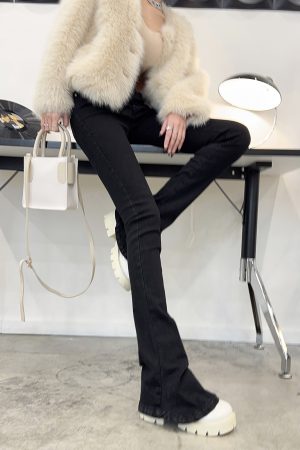 Lightweight High-Waisted Slim-Fit Flared Pants for Spring & Autumn - Extra Long Deep Blue Denim Jeans