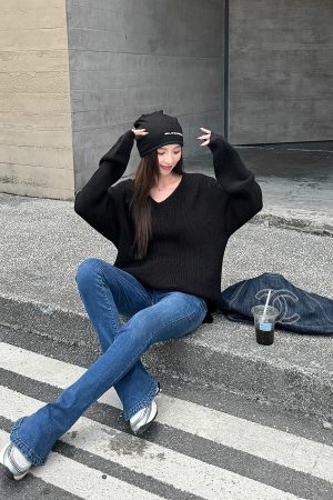 Lightweight High-Waisted Slim-Fit Flared Pants for Spring & Autumn - Extra Long Deep Blue Denim Jeans