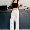 Lightweight High-Waisted Wide-Leg Jeans for Women - Summer Loose Fit, Split Hem, Floor-Length Tencel, White, Y2K Style