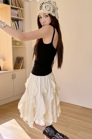 Lightweight Irregular Lace Ruffled A-Line Skirt – Versatile Chiffon Cake Skirt for Spring and Summer Fashion