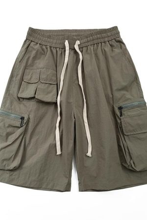 Lightweight Japanese-Style Men's Summer Work Shorts, Loose Quick-Dry Multi-Pocket Casual Five-Point Pants for Outdoor Sports