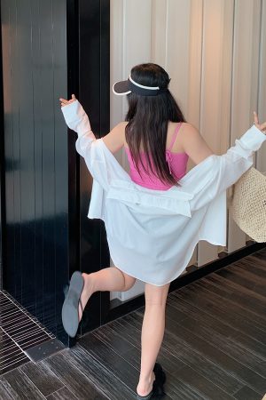 Lightweight Luxury Long Sleeve Sunscreen Shirt for Plus-Size Women - 2025 Summer Style, Belly Covering Top