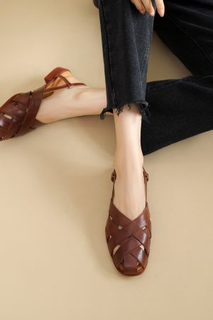 Lightweight Luxury Sandals for Women, 2 cm Heel, Italian-Style, Fashionable Versatile Outdoor Trend 2024