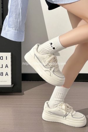 Lightweight Mesh White Sneakers for Women - Breathable Casual Minimalist Sports Shoes for Summer 2025