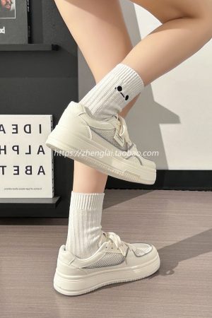 Lightweight Mesh White Sneakers for Women - Breathable Casual Minimalist Sports Shoes for Summer 2025