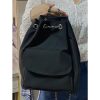 Lightweight Minimalist Black Drawstring Backpack for Women - Stylish High-End Summer Commuting Bag with Chain Detail