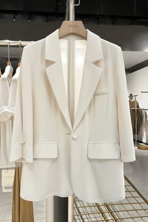 Lightweight Off-White Women's Suit Jacket - Stylish Minimalist Blazer for Summer Commuting, Fashionable 2025 Design