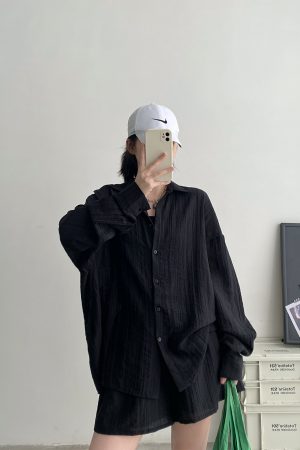 Lightweight Pleated Tencel Cardigan and Shorts Set - Sun Protection Draped Shirt Outfit for Summer Style