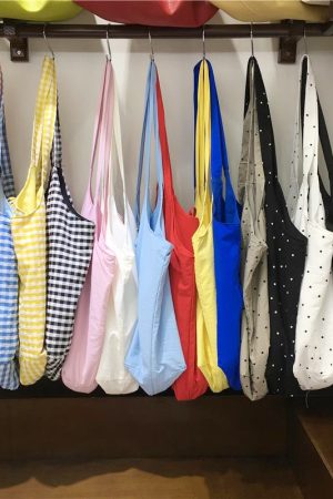 Lightweight Polka Dot Checkered Canvas Shopping Bag - Large Capacity Summer Shoulder Tote - Korean Style Ins Fashion