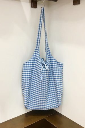 Lightweight Polka Dot Checkered Canvas Shopping Bag - Large Capacity Summer Shoulder Tote - Korean Style Ins Fashion
