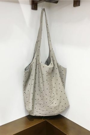 Lightweight Polka Dot Checkered Canvas Shopping Bag - Large Capacity Summer Shoulder Tote - Korean Style Ins Fashion