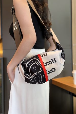 Lightweight Printed Oxford Cloth Dumpling Crossbody Bag for Women - Casual Versatile Shoulder Bag for Spring 2025 Fashion