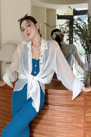 Lightweight Rhinestone Star Cardigan - Women's Sun Protection Tencel Shirt for Spring & Summer, Ultra-Heavy Industrial Design
