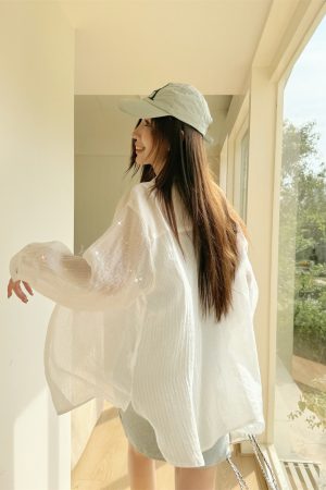 Lightweight Rhinestone Star Cardigan - Women's Sun Protection Tencel Shirt for Spring & Summer, Ultra-Heavy Industrial Design