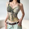 Lightweight Round Neck Mesh Vest for Women with Exotic Pleated Bust Design - Slimming Effect, Jungle Totem Style, Perfect for Summer Fashion
