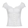 Lightweight Ruffled Chiffon Short Sleeve Women's Pleated Button-Down T-Shirt - Breathable Hollow-Out Design for Slimming Y2K Style