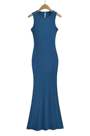 Lightweight Sexy Mermaid Dress for Women - Slim Fit Bodycon Sleeveless Long Dress for Spring and Summer Fashion