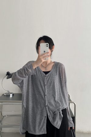 Lightweight Sheer Sun Grapefruit Cardigan - Women's Long Sleeve Summer Outerwear, Loose & Breathable Air Conditioning Jacket