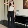 Lightweight Summer High-Waisted One-Button Slim-Fit Stretchy Floor-Length Flared Pants