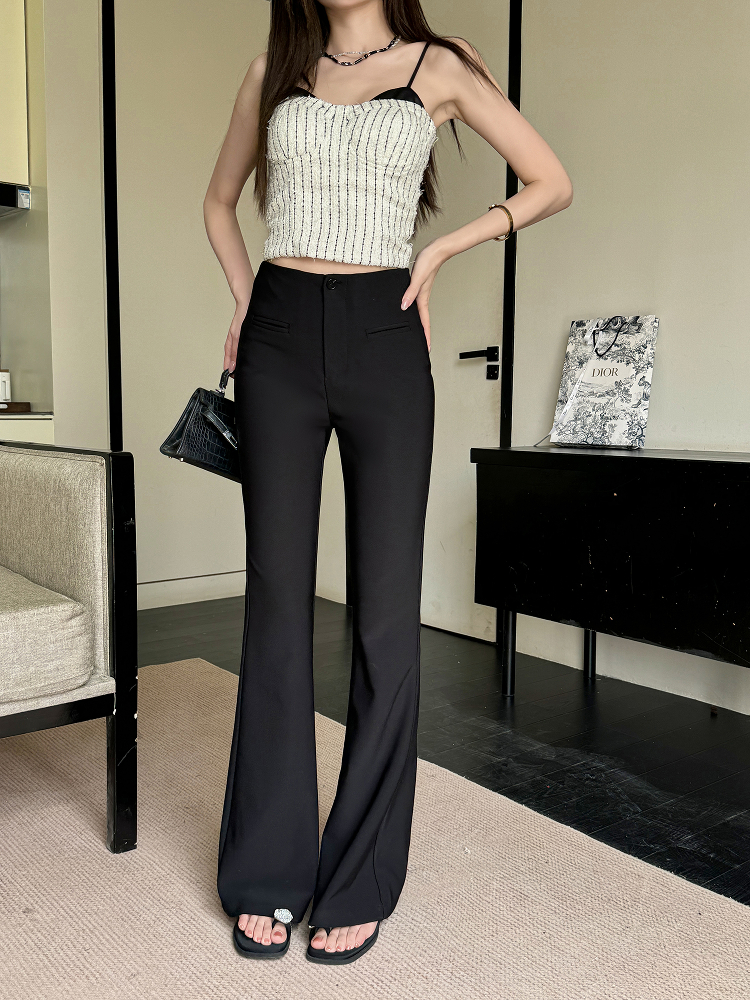 Lightweight Summer High-Waisted One-Button Slim-Fit Stretchy Floor-Length Flared Pants Lightweight Summer High-Waisted One-Button Slim-Fit Stretchy Floor-Length Flared Pants