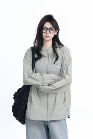 Lightweight UV Protection Jacket for Women, Loose Fit Zip-Up Hooded Coat, Ice-Feel Fabric, Sun Protection Outerwear