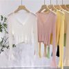 Lightweight V-Neck Knit Cardigan, Ribbed Ice Silk Short Outerwear, Sun Protection Cover-Up Top for Spring and Summer Fashion