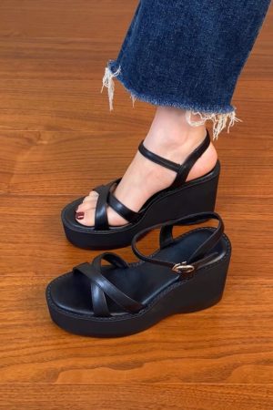 Lightweight Wedge Open-Toe Sandals for Women - Summer Waterproof Platform High Heels in First-Layer Cowhide