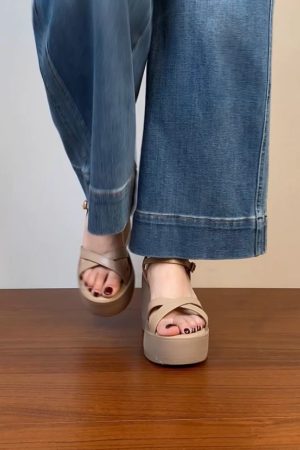 Lightweight Wedge Open-Toe Sandals for Women - Summer Waterproof Platform High Heels in First-Layer Cowhide