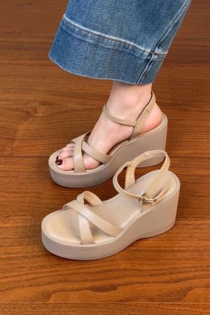 Lightweight Wedge Open-Toe Sandals for Women - Summer Waterproof Platform High Heels in First-Layer Cowhide